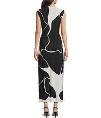 Donna Morgan Abstract Print Boat Neck Sheath Midi Dress