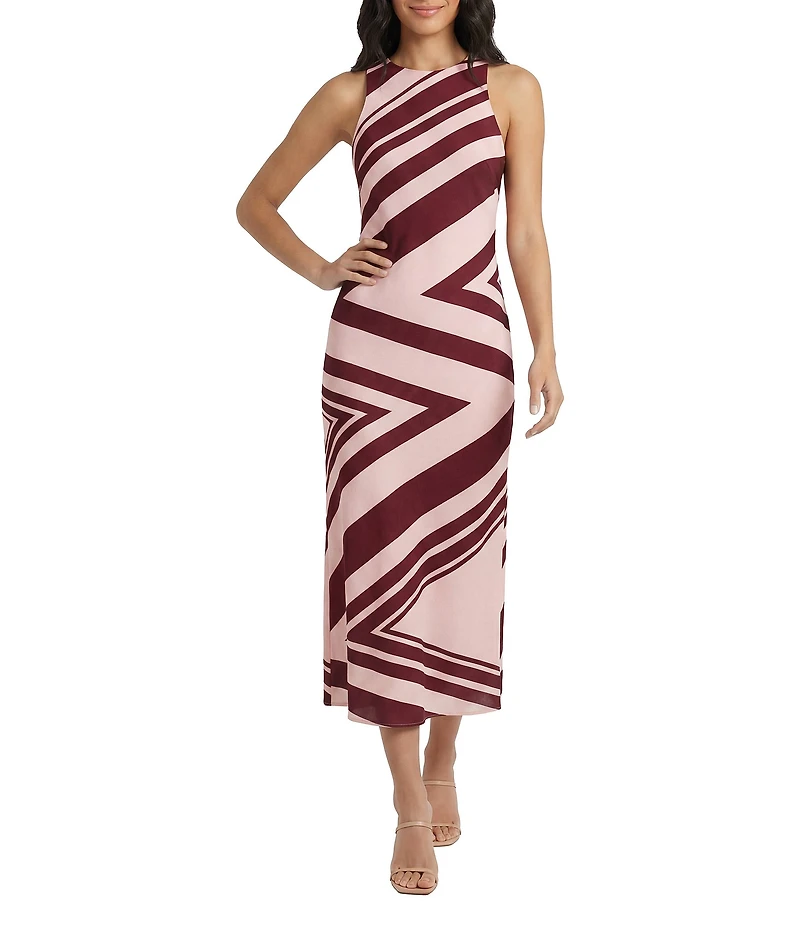 Donna Morgan Abstract Print Crew Neck Sleeveless Midi Dress
