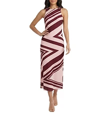 Donna Morgan Abstract Print Crew Neck Sleeveless Midi Dress