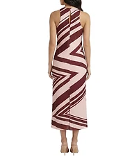 Donna Morgan Abstract Print Crew Neck Sleeveless Midi Dress