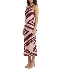Donna Morgan Abstract Print Crew Neck Sleeveless Midi Dress