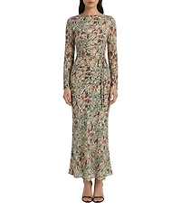 Donna Morgan Abstract Print Tie Waist Long Sleeve Fitted Midi Dress