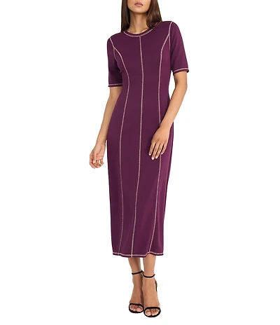 Donna Morgan Ash Ponte Crew Neck Short Sleeve Midi Dress