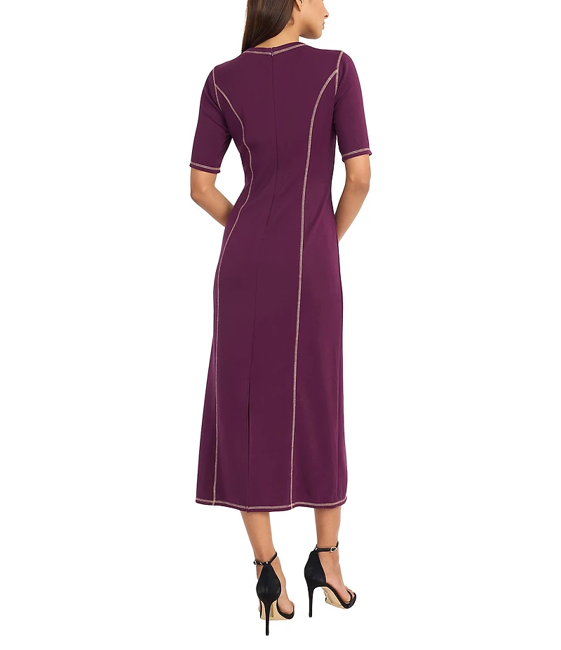 Donna Morgan Ash Ponte Crew Neck Short Sleeve Midi Dress