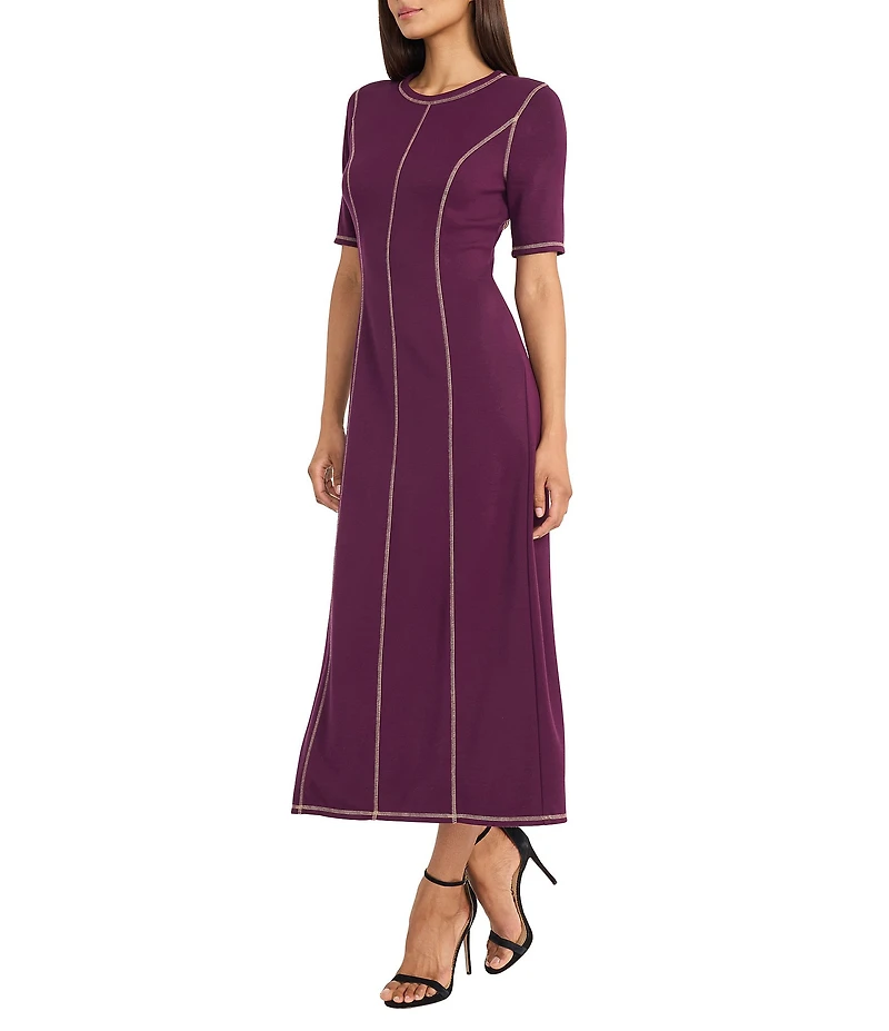 Donna Morgan Ash Ponte Crew Neck Short Sleeve Midi Dress