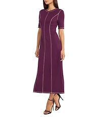 Donna Morgan Ash Ponte Crew Neck Short Sleeve Midi Dress