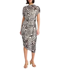 Donna Morgan Asymmetrical Ruched Side Mock Neck Midi Dress