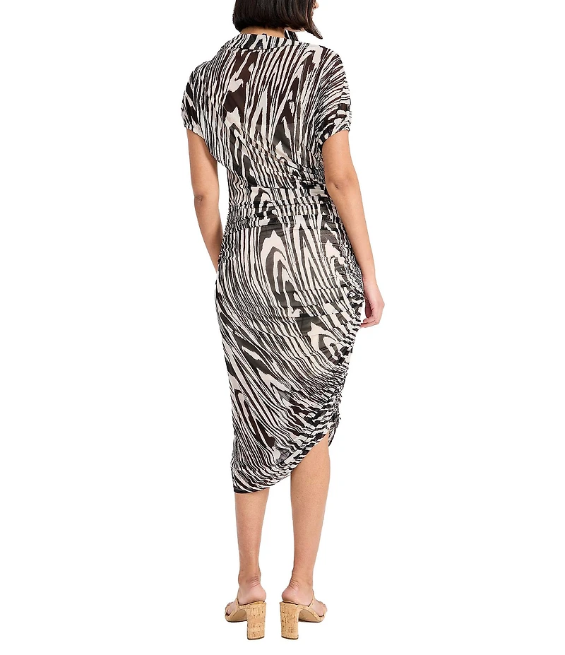 Donna Morgan Asymmetrical Ruched Side Mock Neck Midi Dress