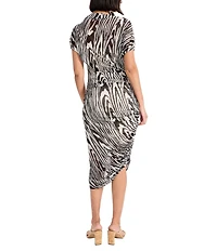 Donna Morgan Asymmetrical Ruched Side Mock Neck Midi Dress
