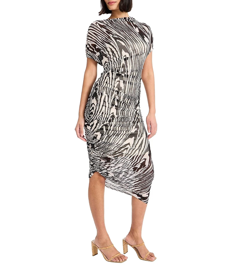 Donna Morgan Asymmetrical Ruched Side Mock Neck Midi Dress