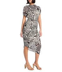 Donna Morgan Asymmetrical Ruched Side Mock Neck Midi Dress