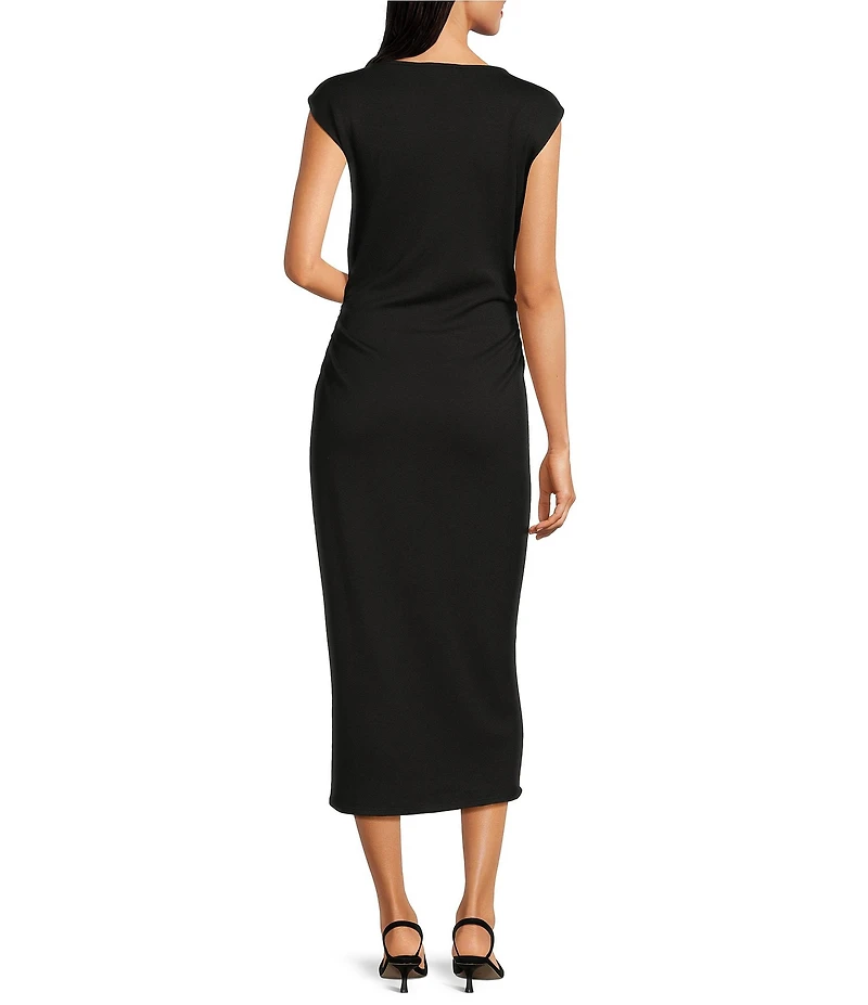 Donna Morgan Boat Neck Cap Sleeve Midi Sheath Dress