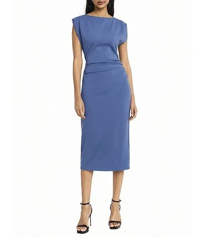 Donna Morgan Boat Neck Cap Sleeve Midi Sheath Dress