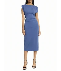 Donna Morgan Boat Neck Cap Sleeve Midi Sheath Dress