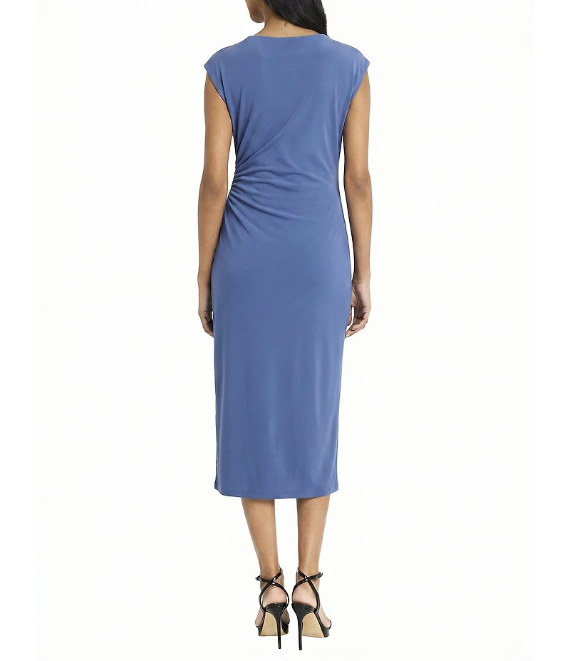 Donna Morgan Boat Neck Cap Sleeve Midi Sheath Dress