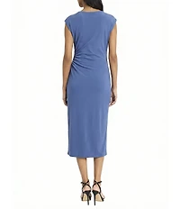 Donna Morgan Boat Neck Cap Sleeve Midi Sheath Dress