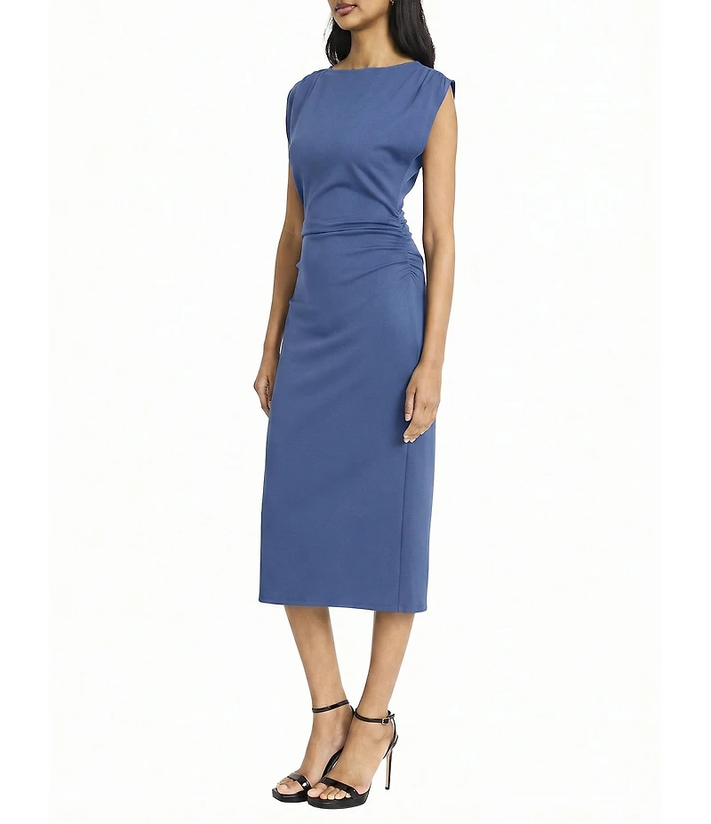 Donna Morgan Boat Neck Cap Sleeve Midi Sheath Dress