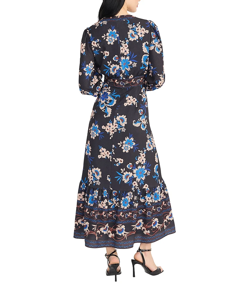 Donna Morgan Bubble Crepe Floral Print Maxi Dress