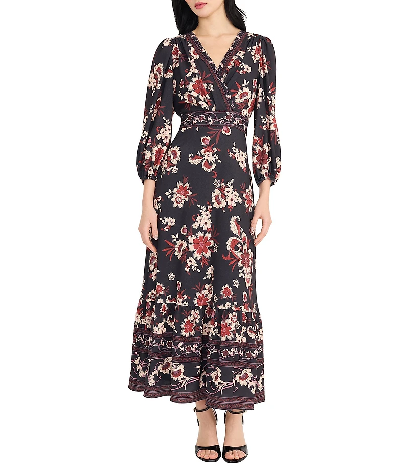 Donna Morgan Bubble Crepe Floral Print Maxi Dress