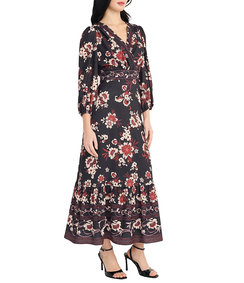 Donna Morgan Bubble Crepe Floral Print Maxi Dress