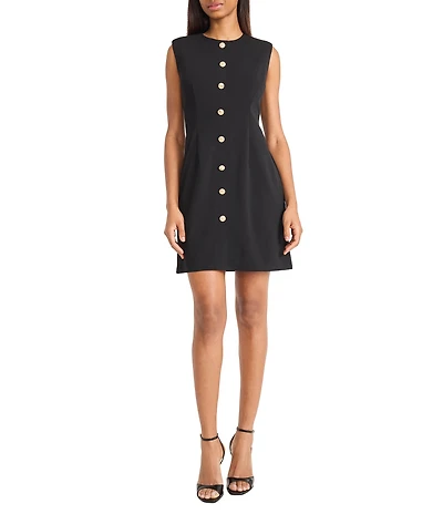 Donna Morgan Button Front Scuba Crepe Sheath Dress
