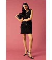 Donna Morgan Button Front Scuba Crepe Sheath Dress