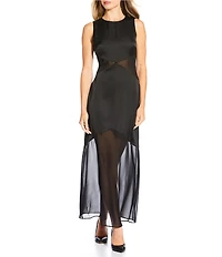 Donna Morgan Charmeuse Mesh Side Slit Sleeveless Maxi Dress