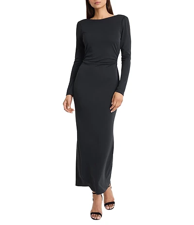Donna Morgan City Jersey Boat Neck Long Sleeve Open Back Maxi Dress