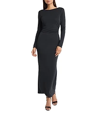 Donna Morgan City Jersey Boat Neck Long Sleeve Open Back Maxi Dress