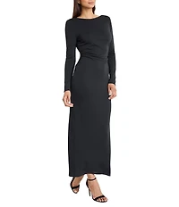 Donna Morgan City Jersey Boat Neck Long Sleeve Open Back Maxi Dress