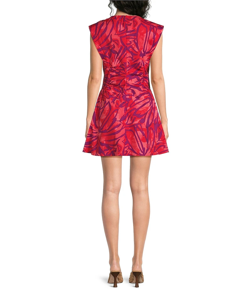Donna Morgan Cotton Abstract Print Extended Shoulder Fit And Flare Mini Dress