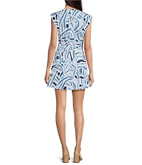 Donna Morgan Cotton Abstract Print Extended Shoulder Mini Fit And Flare Dress
