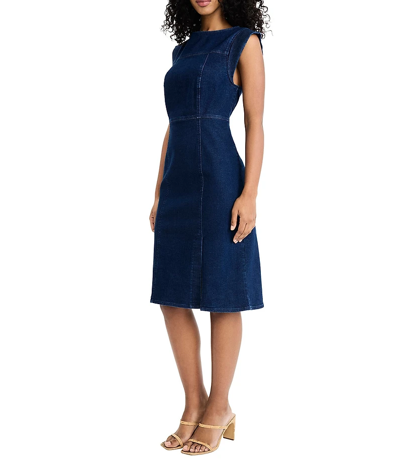 Donna Morgan Cotton Denim Boat Neck Sleeveless Sheath Dress
