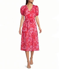 Donna Morgan Cotton Floral Print Puff Sleeve Midi Dress