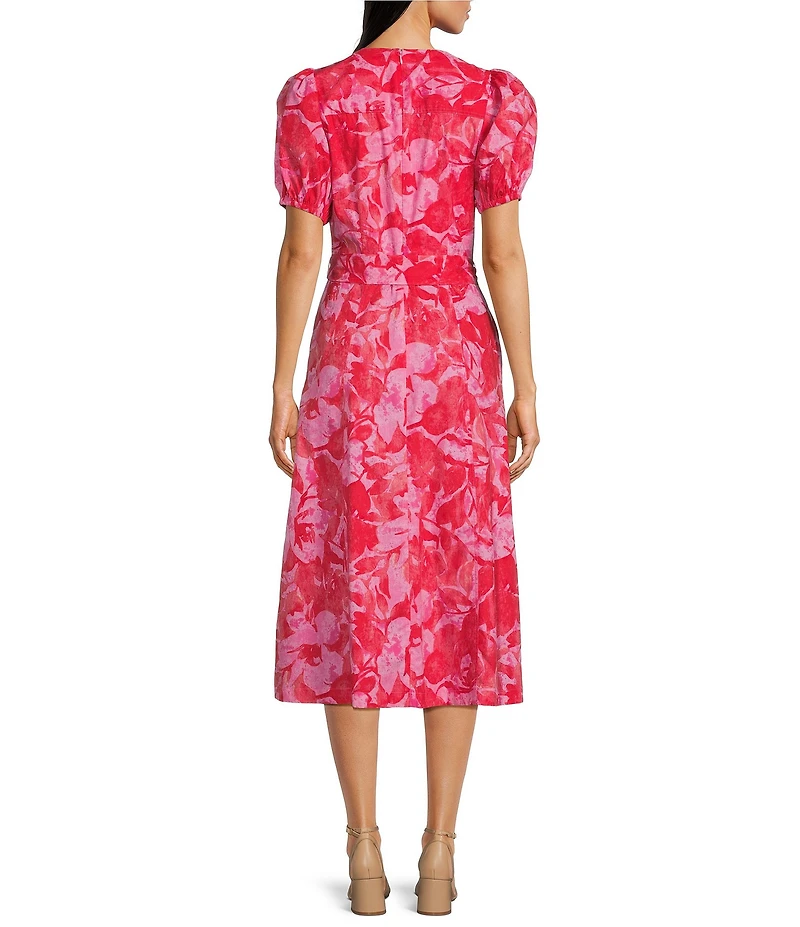 Donna Morgan Cotton Floral Print Puff Sleeve Midi Dress