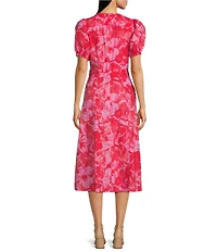 Donna Morgan Cotton Floral Print Puff Sleeve Midi Dress