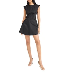 Donna Morgan Crew Neck Extended Shoulder Ruched Poplin Mini Dress