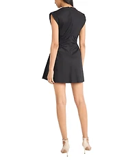 Donna Morgan Crew Neck Extended Shoulder Ruched Poplin Mini Dress