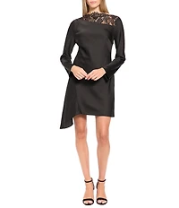 Donna Morgan Fitted Asymmetrical Long Sleeve Lace Mini Dress