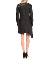 Donna Morgan Fitted Asymmetrical Long Sleeve Lace Mini Dress