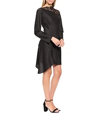 Donna Morgan Fitted Asymmetrical Long Sleeve Lace Mini Dress