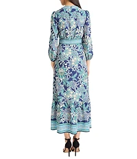 Donna Morgan Floral Paisley Print Bubble Crepe 3/4 Sleeve Midi Dress