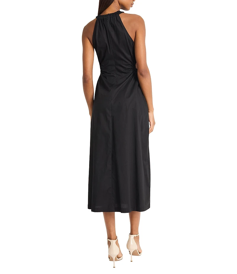 Donna Morgan Halter Neck Sleeveless Side Cut Out Cotton Poplin Midi Dress