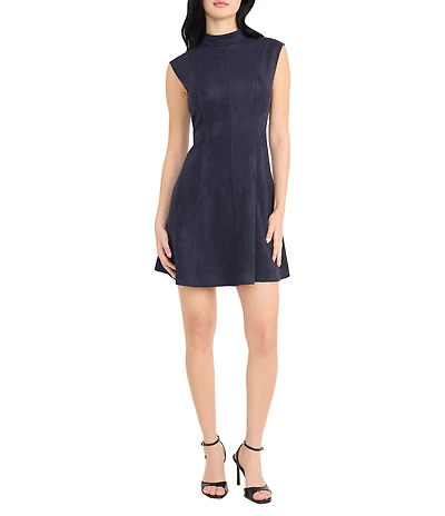 Donna Morgan High Mock Neck Strapless Faux Suede Mini Dress