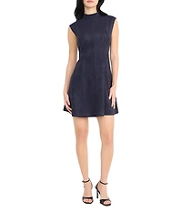 Donna Morgan High Mock Neck Strapless Faux Suede Mini Dress