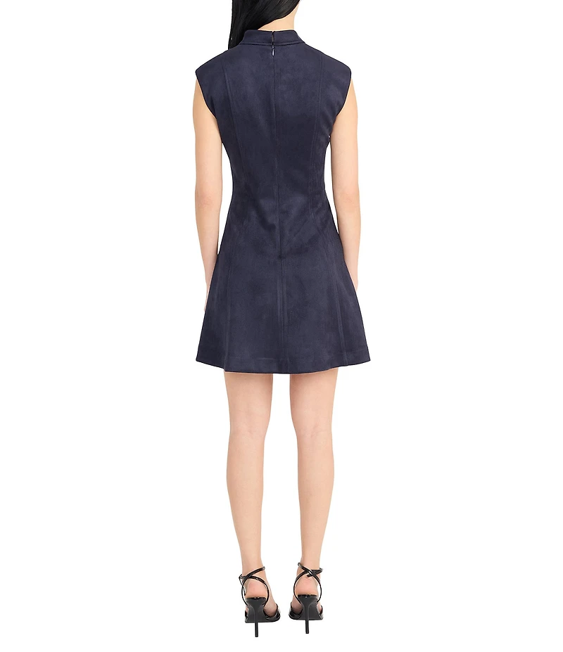 Donna Morgan High Mock Neck Strapless Faux Suede Mini Dress