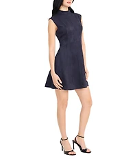 Donna Morgan High Mock Neck Strapless Faux Suede Mini Dress