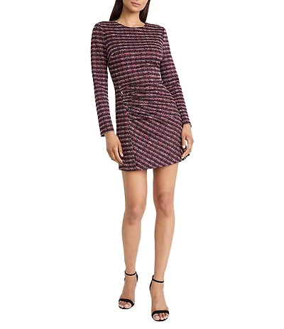 Donna Morgan Jacquard Tweed Crew Neck Long Sleeve Mini Dress