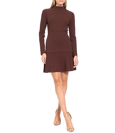Donna Morgan Knit Mock Neck Long Sleeve Pleated Dress