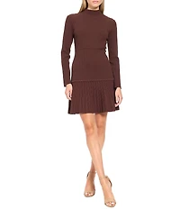 Donna Morgan Knit Mock Neck Long Sleeve Pleated Dress